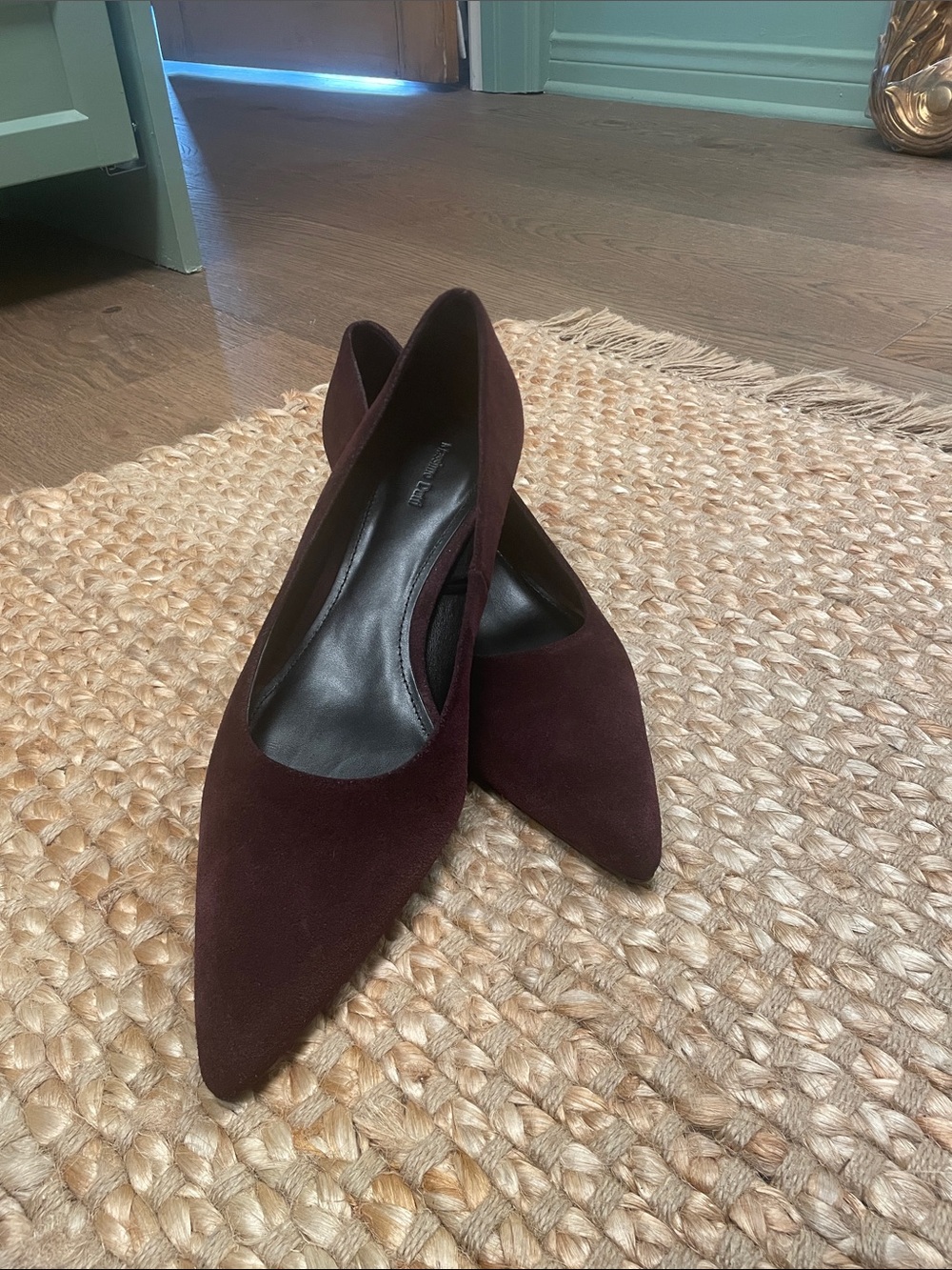 Massimo Dutti Burgundy Pointed Suede Pumps